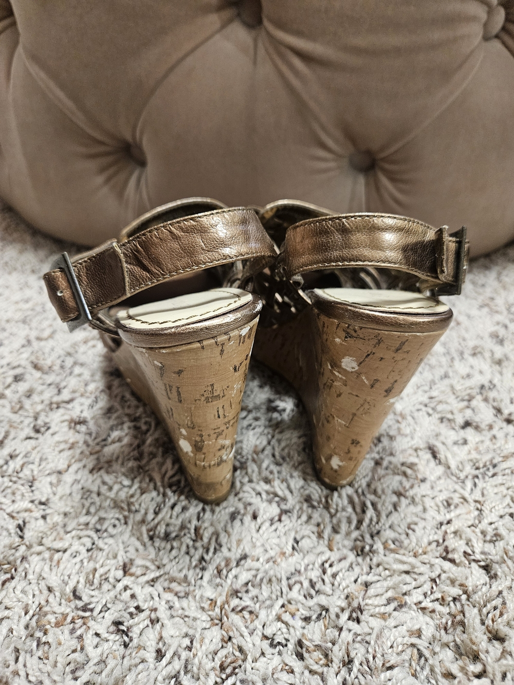 Bronze Woven Cork Wedge Sandals - Women - Picture 3 of 15